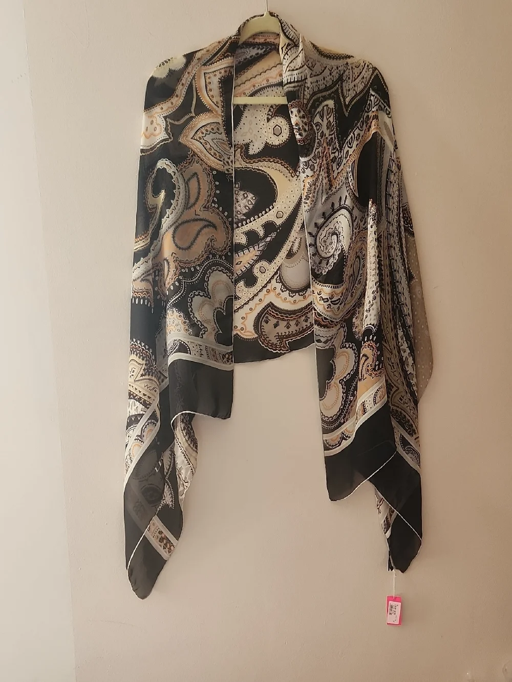 Leonard Paris Paisley Sheer Silk Scarf/Shawl in Black and Cream 70x180 cm